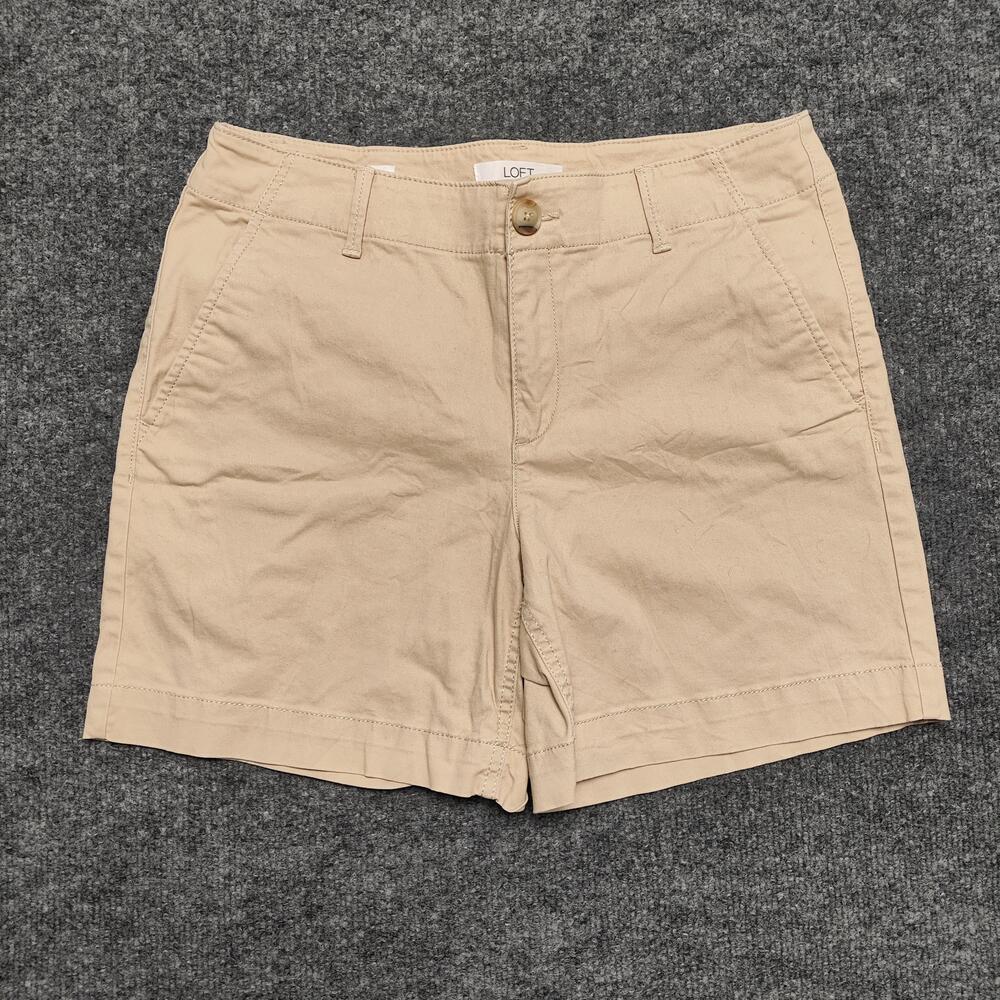 LOFT Chino Shorts Womens 4 Beige Twill Stretch Flat Front 5.5 In Inseam